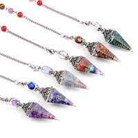Pendentif en résine de pyramide à Six faces de coupe de pierres précieuses d'améthyste naturelle de haute qualité avec accessoires de pendentif de chaîne en argent Sterling