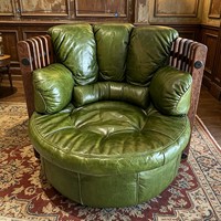 Old Qian Feng Tea Room Meister-Drehsessel, amerikanischer Vintage-Stil, aus geöltem Wachsleder, Einzelsessel, Sessel für Wohnzimmer und Arbeitszimmer