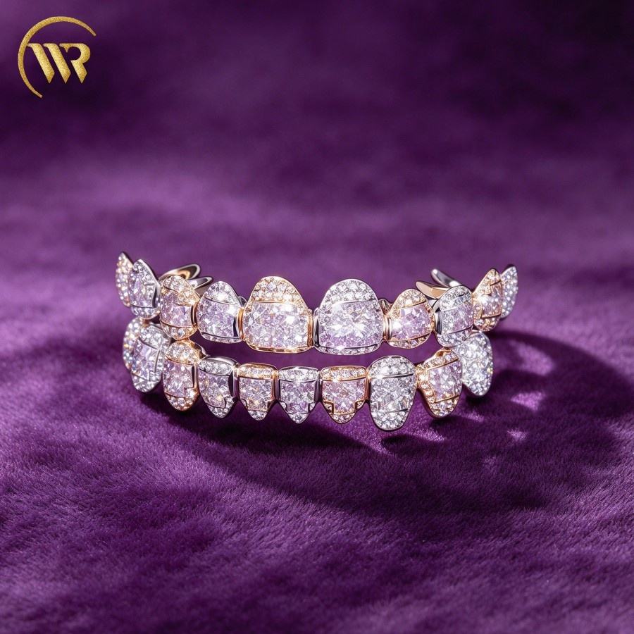 Wholesale Iced Out 10K Solid Gold Grillz Princess Cut Moissanite Grillz ...