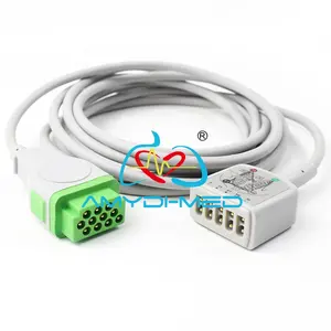 Kabel Ecg untuk Ge-Marquette dashette 2000/3000/4000 Rectangle-11P 5 lead kabel batang Ecg untuk mesin ECG