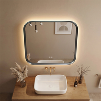 Miroir tactile intelligent moderne pour salle de bain avec cadre en aluminium couleur canon de fusil, éclairage LED et film chauffant anti-buée, idéal pour hôtels et villas