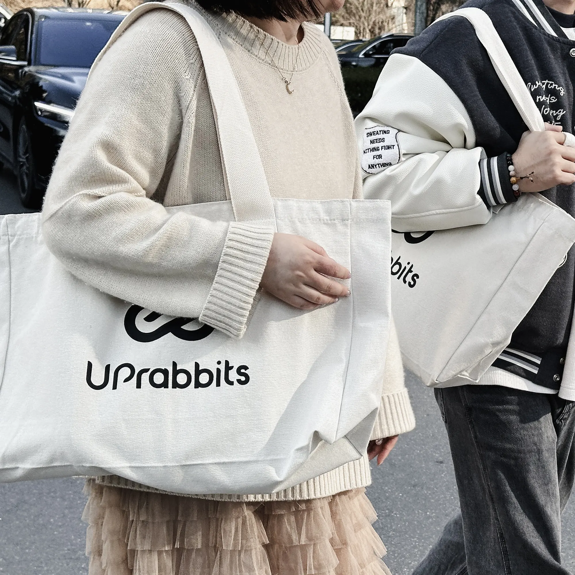 Sac fourre-tout simple en toile de coton recyclé bon marché de Noël avec logo personnalisé