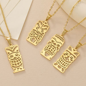 Myshape Tiki Totem Collar Pueblo Indígena Máscara Cultura Tribal Colgante Geométrico Joyería de Acero Inoxidable - Product Image 2