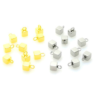 Jimat manik-manik kubus baja tahan karat, dengan cincin <span class=keywords><strong>Loop</strong></span> liontin manik-manik longgar untuk pembuatan perhiasan DIY - Product Image 3