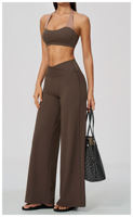 Ensemble de sport 2 pièces pour femme, personnalisé, avec contrôle du ventre, taille en V, jambes larges, pour Pilates, fitness, gym, yoga, et pantalon évasé décontracté