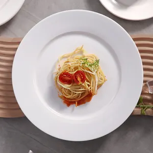 จานอาหารสีขาวจานบุฟเฟ่ต์อาหารจานเซรามิกสำหรับงานเลี้ยงอาหารจานพอร์ซเลนสำหรับร้านอาหารโรงแรม