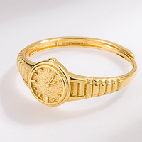 Bague montre vintage plaquée or style punk ajustable avec zircones cubiques pour femmes et hommes, cadeau personnalisé pour couple