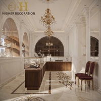Comptoir de Présentation de Bijoux de Luxe Rétro Européen Sculpté pour Showroom et Magasin de Bijouterie