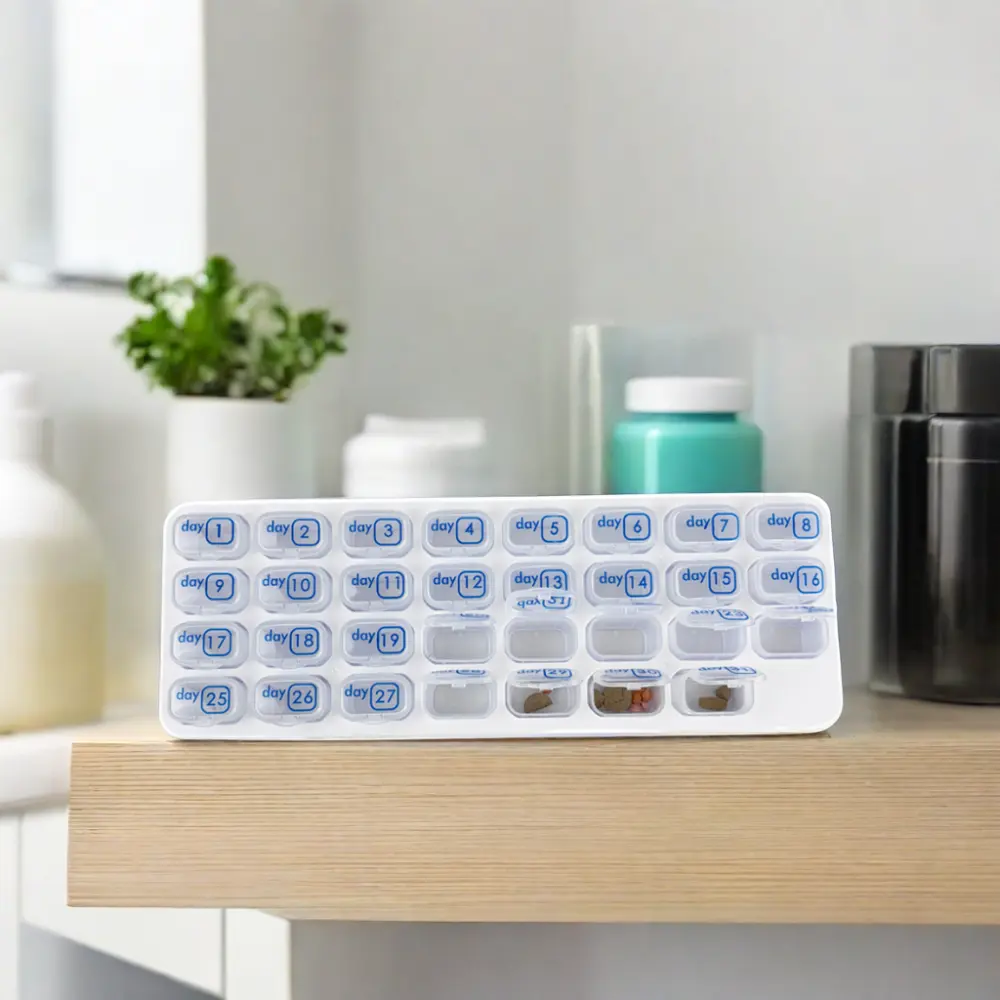 Kunststoff-Piller-Schachtel für 31 Tage kleine Zelle Erinnerungsbehälter unabhängige Hülle für persönliche Pille Aufbewahrung