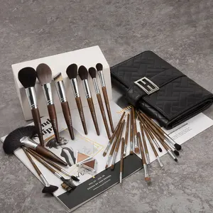 Vegan High Quality Wholesale Custom Logo Professional Private Label Makeup Brush Set Pony Goat Hair Factory Luxury Leather Bag