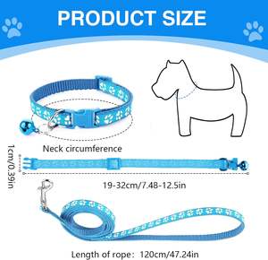 Ensemble collier et laisse pour petits chiens, 4 pièces, motif d'empreintes de pattes, réglable de 7.5 à 12.6 pouces - Product Image 2