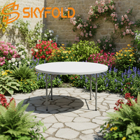 Table ronde pliable en plastique blanche moderne, vente en gros pour événements en extérieur et en intérieur, salle à manger, hôtel, restaurant, banquet