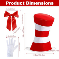 Costume de chat en chapeau SOLPOP pour adultes, en feutre rayé rouge et blanc robuste, pour Halloween, fête d'anniversaire, accessoires de scène