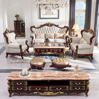 Ensemble de 123 meubles classiques en cuir de vachette, style européen, en forme de U, en bois massif sculpté, pour salon de villa de luxe, avec coussins en éponge, amovibles