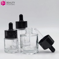 Clair 10ml 15ml 30ml 40ml 50ml rond cosmétique visage cheveux verre sérum pompe huile essentielle flacon compte-gouttes avec bouchon noir