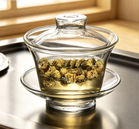 Ensemble de tasses à thé Gongfu de style traditionnel chinois en verre borosilicate avec soucoupe et couvercle Gaiwan