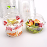 Bol jetable transparent à paroi simple de 12 oz, en plastique PET de qualité alimentaire, pour plats à emporter, avec couvercles en dôme