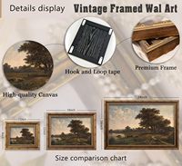 Toile encadrée dorée vintage avec paysage rural de troupeaux de rivières, décoration murale, échantillons OEM ODM prêts en moins d'une journée