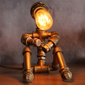 American Retro Industrial Style <b>Table</b> <b>Lamp</b> Creative Robot Design Desk Light Water Pipe Small Bar Metal Shade Simple for <b>Study</b> - Product Image 4