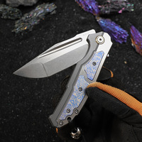 M390 Staal Tactisch Vouwzakmes Titanium Legering Stonewashed Lemmet Lederen Schede Buitenactiviteiten Kamperen EDC 20,5cm Totale Lengte