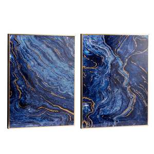 DB Set of 2 Blue and Gold Metal <b>Frame</b> Art Panels Unique Marbled Design 30.5\" <b>X</b> <b>40</b>\" - Product Image 5