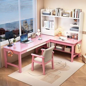 Solid Wood <b>Corner</b> Desk With Bookshelf 140x120x130cm For Home Study Bedroom Student Writing Desk - Product Image 3