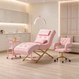 Lit de spa facial inclinable réglable en or rose de luxe moderne pour salon de beauté, idéal pour les extensions de cils et sourcils - À vendre - Product Image 1