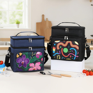 Double Layer Insulated Lunch Bag With Floral Print Large Capacity For Office Workers Portable Cooler Bag - Product Image 3