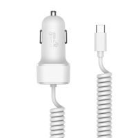 Chargeur de voiture USB 48W PD30W QC3.0 avec adaptateur de charge rapide et câble USB-C spiralé intégré de 7 pieds pour véhicules 12V-24V