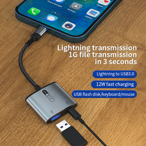 Adaptateur USB OTG 2 en 1 2023, Lightning vers USB 3.0, câble OTG pour souris, clavier, convertisseur avec port de charge pour iPhone et iPad - Product Image 2
