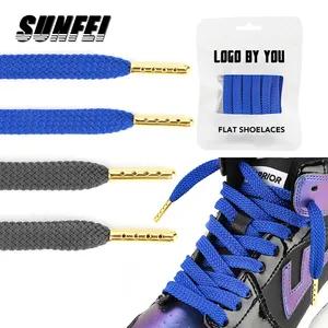 sunfei 8mm flat polyester Sneaker shoelaces Metal Aglets custom woven flat shoelace metal tips shoe lace footwear laces