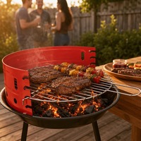 Barbecue au charbon de bois rond en acier SEJR, portable, hauteur réglable, pour jardin, 51,5 x 48 x 73,5 cm