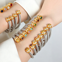 Gelang Kabel Baja Anti Karat dengan Batu Kelahiran, Lapisan Emas 18K Tahan Air Anti Luntur untuk Wanita Grosir