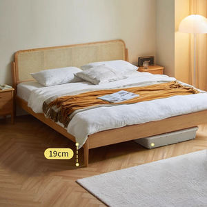 Moderne einfache Massiv Eichenholz Doppelbett Nordic Style Rattan Head <span class=keywords><strong>Log</strong></span> Style Schlafzimmer möbel für kleine Wohnungen - Product Image 5