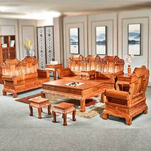 Phong Cách Cổ Đồ Nội Thất Gỗ Rắn Gỗ Ghogany Rosewood Trung Quốc Phong Cách <span class=keywords><strong>Sofa</strong></span> Lớn Thiết Lập Cho Phòng Khách Căn Hộ Nhỏ Miếng Bọt Biển - Product Image 1