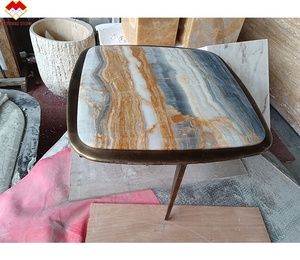 <span class=keywords><strong>Mesa</strong></span> de café de mármol ónix negro moderno con pie de latón, muebles de comedor elegantes, juego de <span class=keywords><strong>mesa</strong></span> de centro de combinación de libros, mármol - Product Image 4