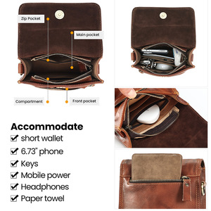 Dujiang Men's Crossbody <b>Bag</b> Brown Leather Compact Vertical Design Everyday Use Durable Wear Resistant - Product Image 3