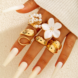 <strong>Gold</strong> Geometric Baroque Pearl <strong>Ring</strong>, Alloy Flower Oil Drip Branch <strong>Ring</strong> <strong>Set</strong> N8000112 - Product Image 3