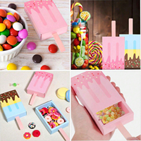 Mini-boîte cadeau en papier recyclable en forme de crème glacée, motif dessin animé, pliable, pour bonbons, bricolage, mignonnes faveurs de fête, avec pelliculage mat et gaufrage pour enfants