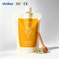 Pochettes à bec verseur personnalisées imprimées, portables, de qualité alimentaire, résistantes aux fuites, tailles et matériaux sur mesure pour miel, confiture, jus, soda