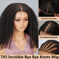 Perruque naturelle Bye Bye Knots 7x5 Bouncy Kinky Curly à mettre et à emporter Perruques sans colle avec nœuds invisibles Perruque de cheveux humains en dentelle pré-coupée