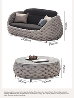 Ensemble de canapé et table basse en alliage d'aluminium pour l'extérieur - Meubles de jardin/patio/balcon, design pastoral campagnard, imperméable
