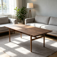 Table de salle à manger rectangulaire extensible en noyer foncé vieilli, avec structure robuste et design minimaliste, pour aménagement intérieur de villa et banquets