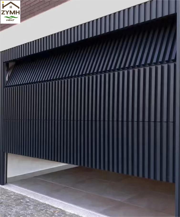 Puertas de garaje plegables verticales modernas inclinables hacia arriba Deco Batten, puerta de garaje seccional de montaje empotrado de aluminio con listones