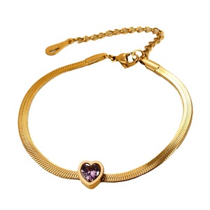 Pulsera de Acero Inoxidable Chapada en Oro de 14K con Forma de Corazón, Incrustaciones de Circonita Verde, Blanca y Rosa, Engaste de Bisel, Unisex, para Uso Diario - Product Image 5