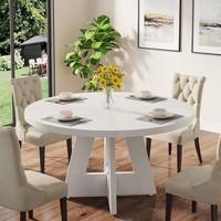Luxueuse table ronde en bois 47" pour 4-6 pers. Un cadre chaleureux pour vos repas en famille.