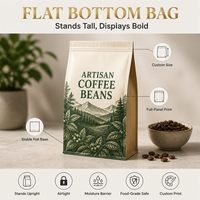 Op maat gemaakte grote tas met gusset en ritssluiting, platte bodem, voor eiwitpoeder, thee, koffie, chips, snacks, gedroogd fruit