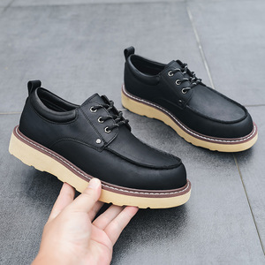 Bottes de travail de style américain à tige basse pour hommes, chaussures en cuir à bout épais, chaussures décontractées d'extérieur en cuir véritable pour hommes - Product Image 3