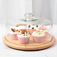 Support à gâteau en bois Offre Spéciale avec couvercle en dôme en verre 30x30cm Présentoir artisanal pour desserts pâtisseries Couleur et forme personnalisables