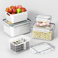 BPA-vrije, voedselveilige, transparante PP keukenopbergbox met afdruipbak voor fruit, groenten, vlees en voedsel.